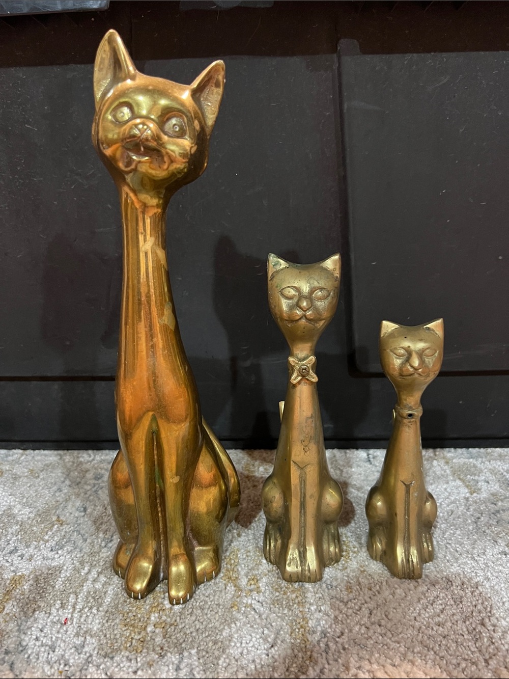 Brass Cat Figurine Set - Gold Decorative Home Accent z94
